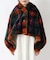 チェックファー ポンチョ ネイビー