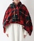 チェックファー ポンチョ レッド