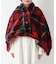 チェックファー ポンチョ レッド