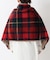 チェックファー ポンチョ レッド