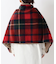 チェックファー ポンチョ レッド