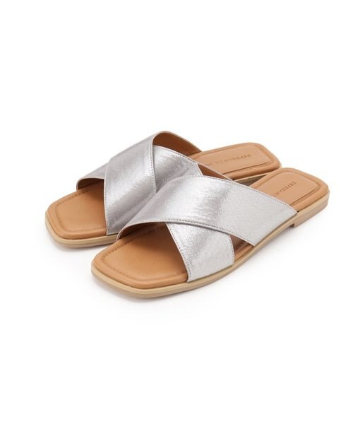   ラフィアアッパー ロゴ フラット サンダル 全3色 クロスアッパーフラットサンダル【ESPERANZA_blanca