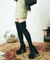 スクエアトゥ厚底ストレッチニーハイブーツ