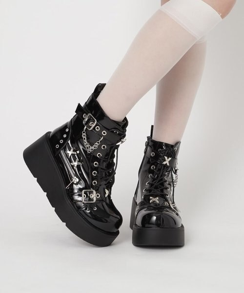 unif 厚底ブーツ レザー ユニフ 地雷系 厚底 reflem ブーツ 中性