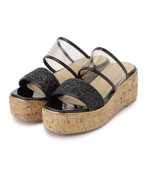 グリッター×クリアベルト 厚底コルクサンダル｜エスペランサの