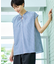 【洗える】ストライプ柄フレンチスリーブスキッパ―ブラウス