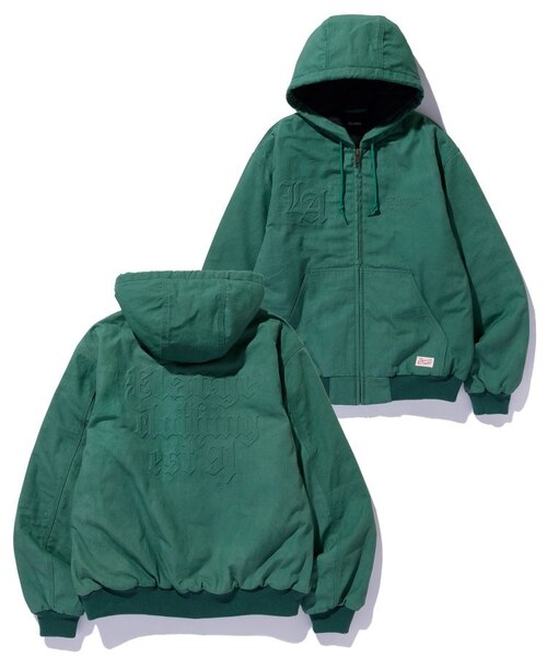EMBOSSED OLD ENGLISH HOODED WORK JACKET｜エクストララージの