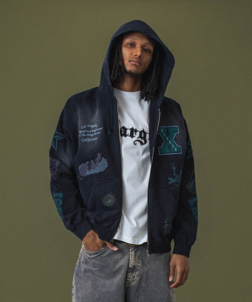 MULTI LOGO ZIP UP HOODED SWEATSHIRT｜エクストララージの通販｜&mall