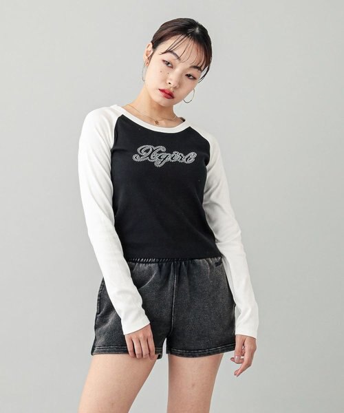 【新品未使用未開封】BABYL REQUIEM TEE(Lサイズ) RHINESTONE SCRIPT LOGO L/S RAGLAN BABY TEE｜エックスガールの