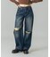 LOW RISE DISTRESSED DENIM PANTS