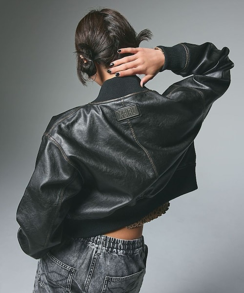 DISTRESSED FAUX LEATHER COMPACT BLOUSON｜エックスガールの