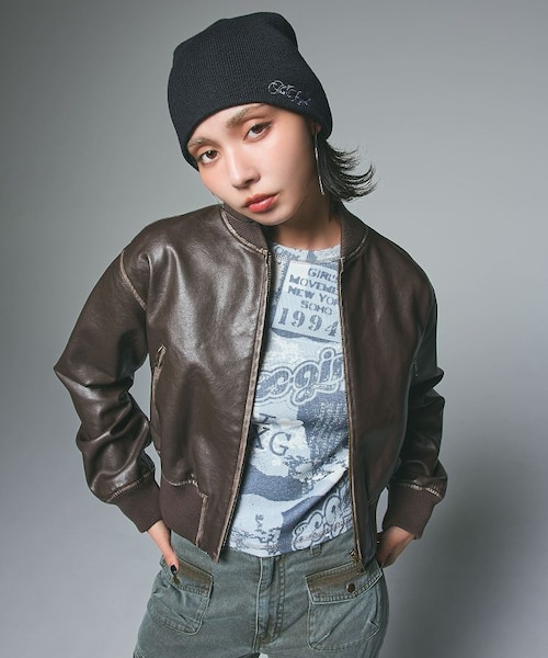 ジャケット・アウター X-girl DISTRESSED FAUX LEATHER COMPACT DISTRESSED FAUX LEATHER COMPACT BLOUSON｜エックスガールの