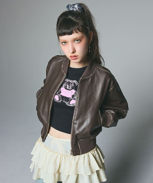 DISTRESSED FAUX LEATHER COMPACT BLOUSON｜エックスガールの