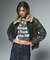 EMBOSSED LOGO PATCH DISTRESSED FAUX LEATHER JACKET