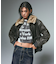 EMBOSSED LOGO PATCH DISTRESSED FAUX LEATHER JACKET