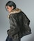 EMBOSSED LOGO PATCH DISTRESSED FAUX LEATHER JACKET