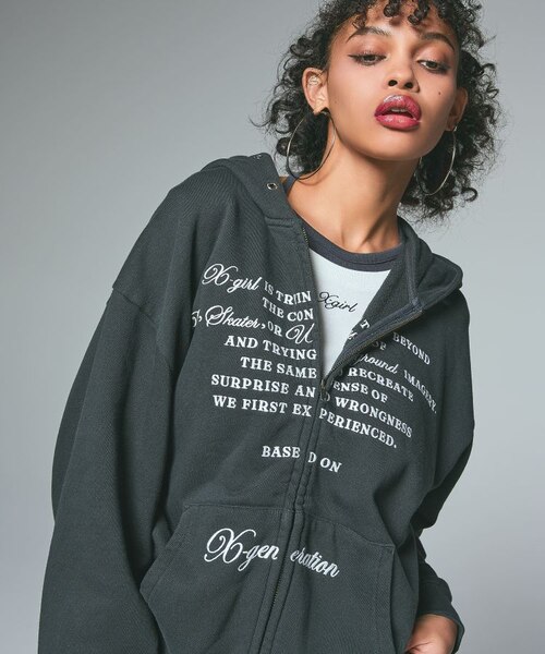 EYELET EMBROIDERY ZIP UP SWEAT HOODIE｜エックスガールの通販｜&mall