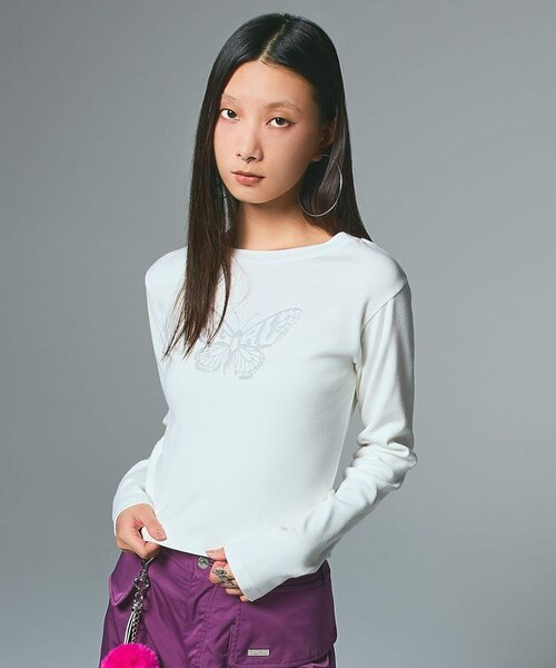 BUTTERFLY FOAM PRINT L/S BABY TEE｜エックスガールの通販｜&mall