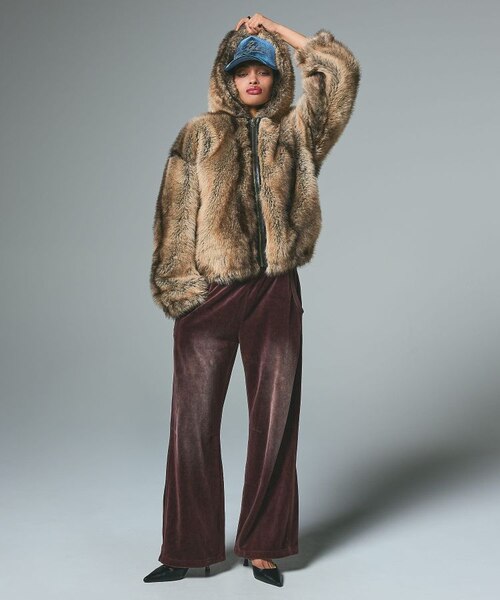 LOGO PATCHED FAUX FUR HOODED JACKET｜エックスガールの通販｜&mall