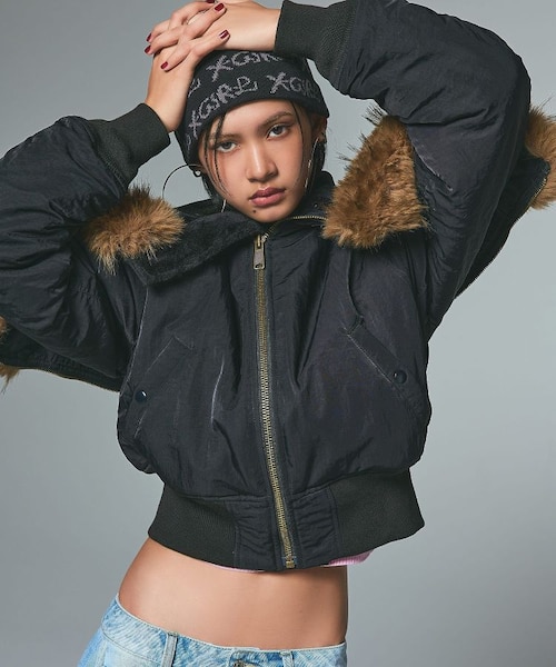 FAUX FUR HOODED JACKET｜エックスガールの通販｜&mall（アンドモール