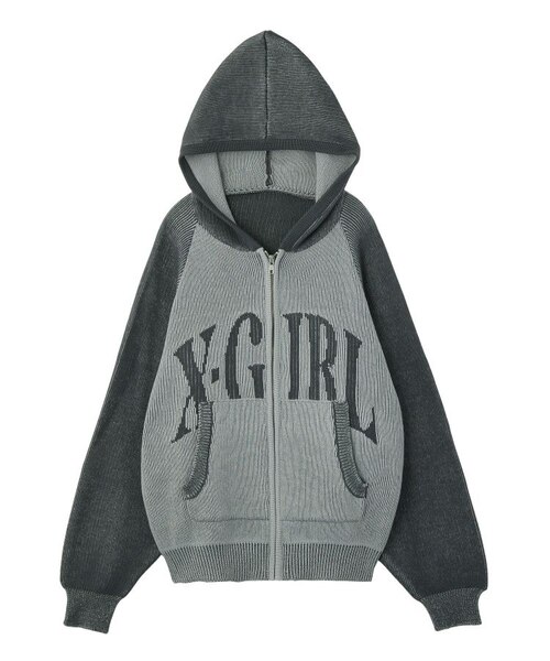 あ⋈ちゃん キープ LOGO JACQUARD ZIP UP KNIT HOODIE｜エックスガールの通販｜&mall