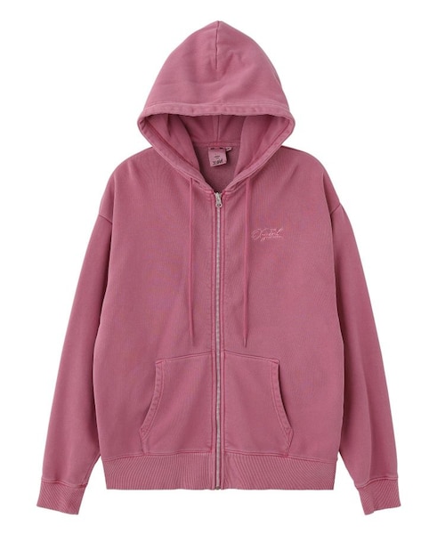 PIGMENT DYED FACE AND LOGO SQUARE PATCH ZIP UP SWEAT HOODIE