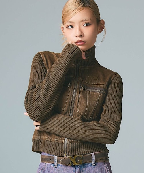 FADED RIBBED SLEEVE JACKET｜エックスガールの通販｜&mall（アンド
