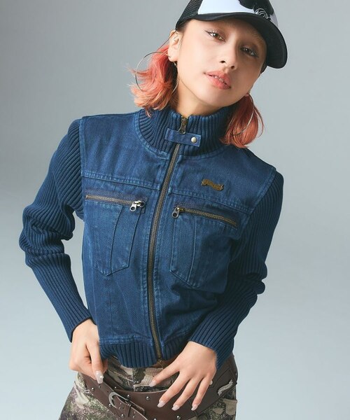 【X-girl】FADED RIBBED SLEEVE JACKET FADED RIBBED SLEEVE JACKET（ブルゾン）｜X-girl（エックスガール）の