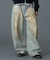 FADED FACE LABEL WIDE BAGGY DENIM PANTS