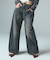 FADED FACE LABEL WIDE BAGGY DENIM PANTS