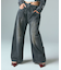 FADED FACE LABEL WIDE BAGGY DENIM PANTS