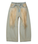FADED FACE LABEL WIDE BAGGY DENIM PANTS