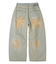 FADED FACE LABEL WIDE BAGGY DENIM PANTS