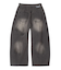 FADED FACE LABEL WIDE BAGGY DENIM PANTS