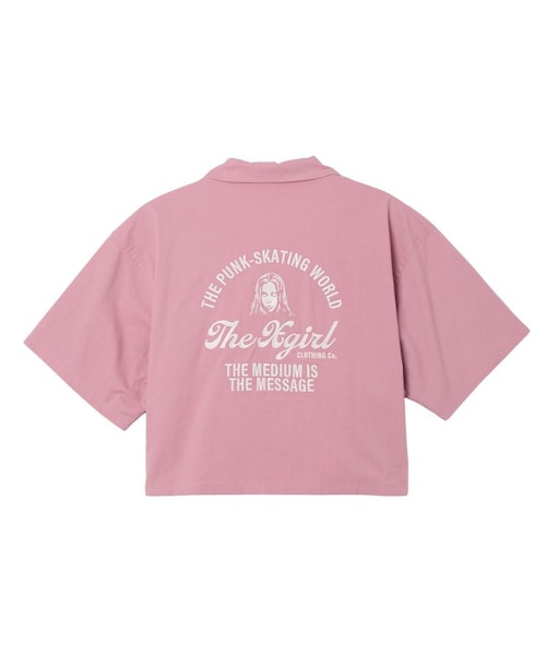 ARCH LOGO AND FACE OPEN COLLAR CROPPED SHIRT｜エックスガールの通販