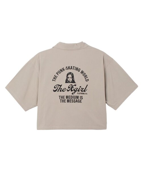 ARCH LOGO AND FACE OPEN COLLAR CROPPED SHIRT｜エックスガールの通販