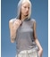SHEER SLEEVELESS RIBBED HOODED TOP