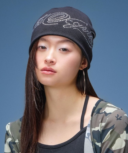 RHINESTONE DECORATIVE SCRIPT LOGO BEANIE｜エックスガールの通販