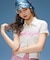 SCRIPT LOGO SHIRRED S/S ZIP UP TOP