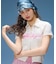 SCRIPT LOGO SHIRRED S/S ZIP UP TOP