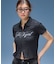 SCRIPT LOGO SHIRRED S/S ZIP UP TOP