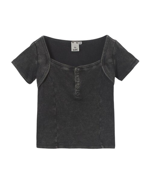 FADED HENLEY NECK S/S COMPACT TOP｜エックスガールの通販｜&mall