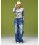FADED WIDE LEG FLARE DENIM PANTS