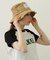 FLORAL PATTERN DENIM FRINGE BUCKET HAT