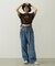 FLORAL PATTERN DENIM FRINGE BUCKET HAT