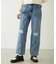 DOUBLE KNEE DISTRESSED DENIM PANTS
