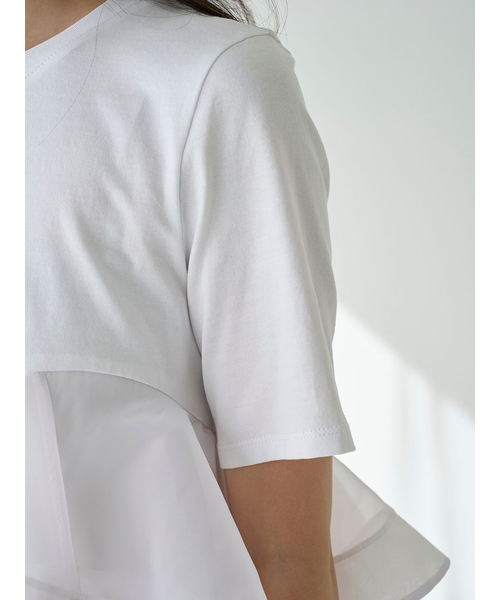 snidel スナイデル　異素材ペプラムTシャツ　ラベンダー　LAV 異素材ペプラムTシャツ（カットソー/Tシャツ）｜SNIDEL