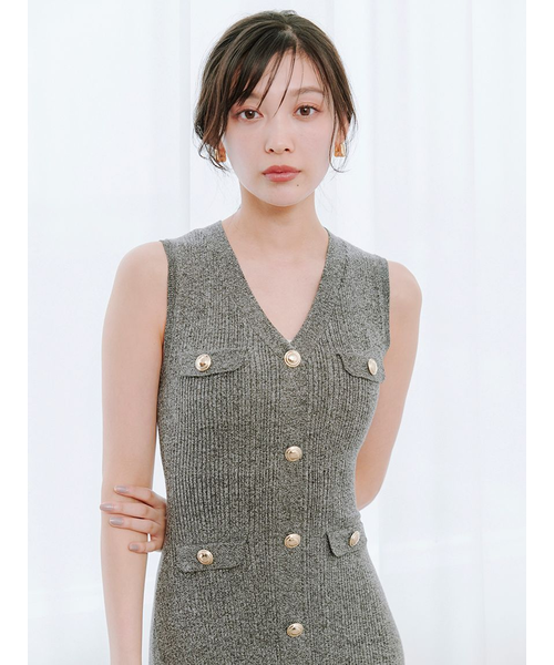 ノースリーブフロントボタンニットワンピース｜スナイデルの通販