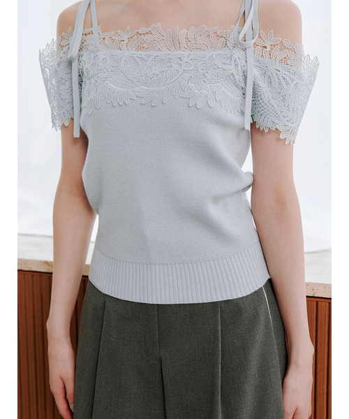 スナイデル　レースコンビハーフスリーブニットプルオーバー レースコンビハーフスリーブニットプルオーバー(ニット)｜トップス