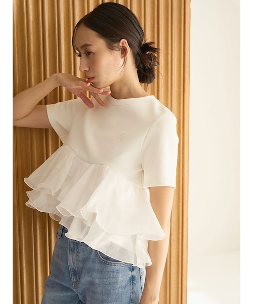 s♡　 snidelボリュームペプラムドッキングカットプルオーバー/PNK WEB限定カラーあり】ボリュームペプラムドッキングカットプルオーバー